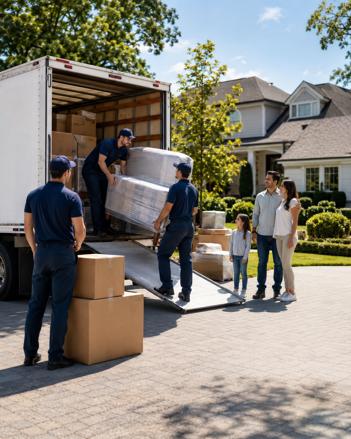 Professional long distance movers loading a moving truck
