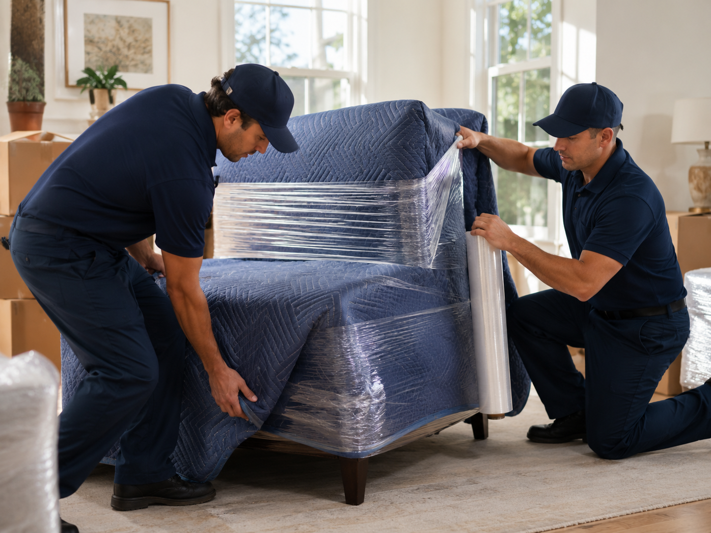 Furniture wrapped for long distance moving