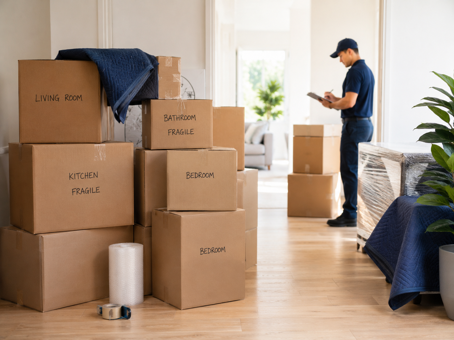 Packed boxes for a long distance move