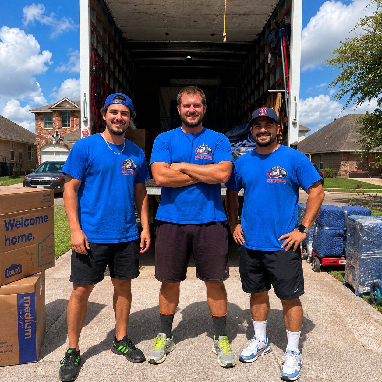 Southwest Van Lines moving crew loading household items into a moving truck