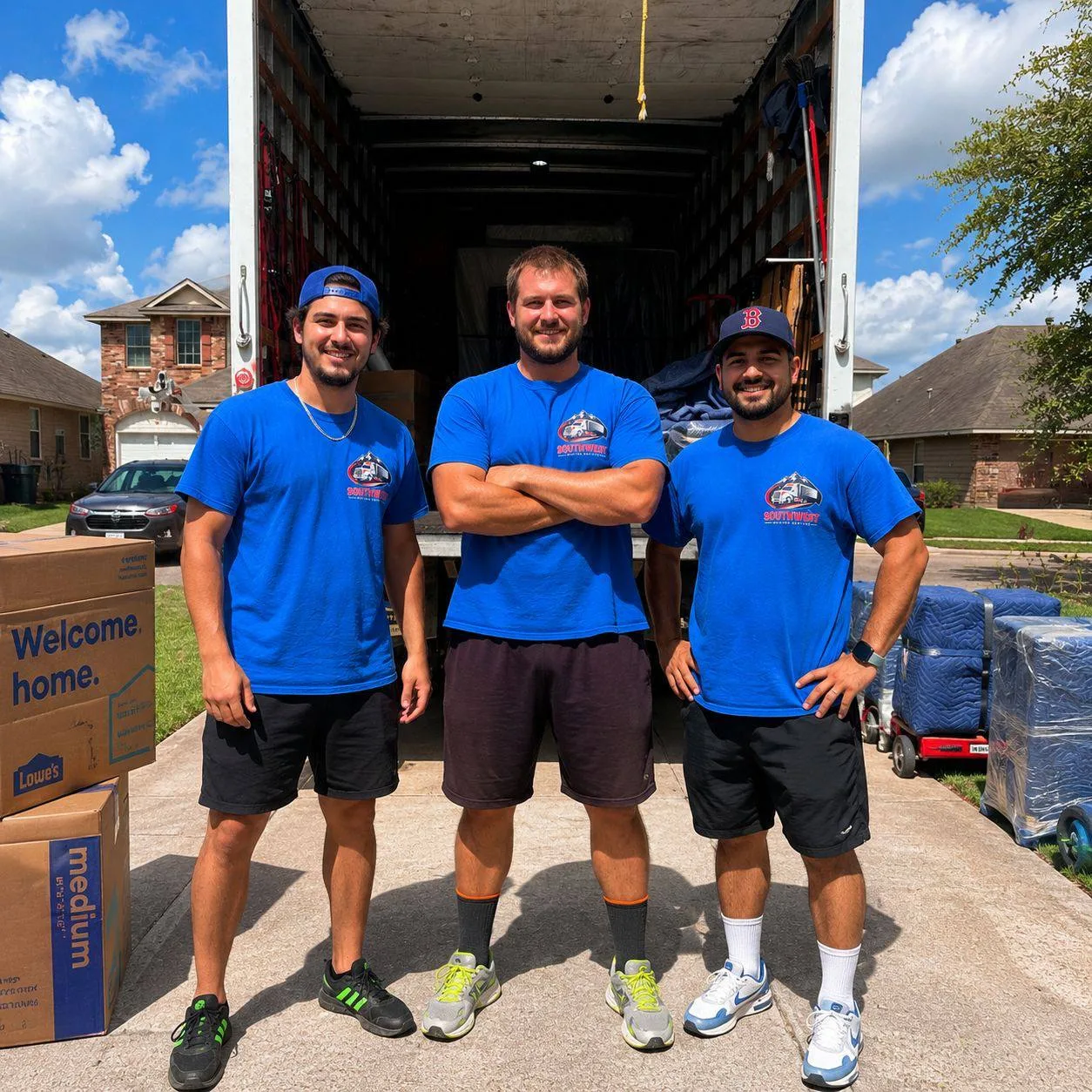 Southwest Van Lines moving crew with its branded moving truck